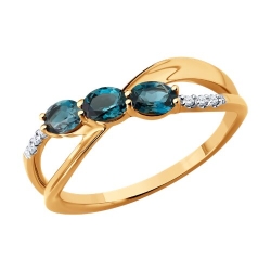 Inel din aur roșu cu pietre Cubic Zirconia Incolor, Topaz London