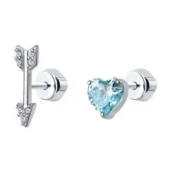 Cercei Pusete din argint cu Cubic Zirconia Incolor, Cubic Zirconia Albastru