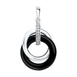 Pandantiv din argint cu Cubic Zirconia Incolor, Ceramica neagră