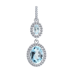 Pandantiv din argint  cu pietre Cubic Zirconia Incolor, Topaz albastru