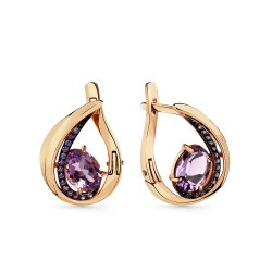 Серьги из красного золота с камнями Фианит, Аметист