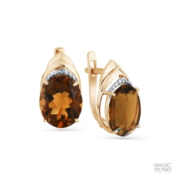 Cercei din aur roșu cu pietre Cubic Zirconia Incolor, Cuarț Coniac
