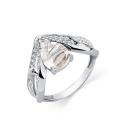 Inel din aur alb cu pietre Cubic Zirconia Incolor, Cristal de munte