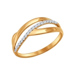 Кольцо из красного золота с камнями Фианит