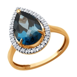 Inel din aur roșu cu pietre Cubic Zirconia Incolor, Topaz London