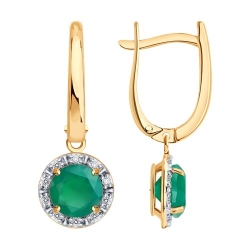 Серьги Длинные из красного золота с камнями Бриллиант, Агат зеленый