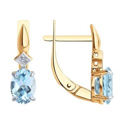 Серьги из красного золота с камнями Фианит, Топаз голубой