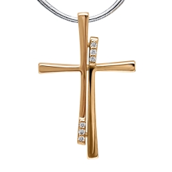 Крестик из красного золота с камнями Бриллиант