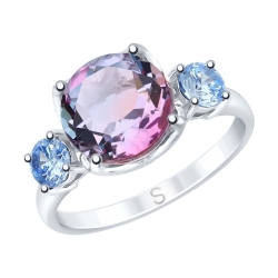 Inel din argint  cu pietre Cubic Zirconia Albastru, Sital Sintetic Roz