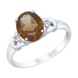 Inel din argint  cu pietre Cubic Zirconia Incolor, Cuarț fumuriu