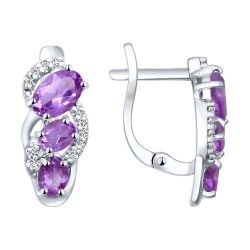 Серьги из серебра с камнями Фианит, Аметист
