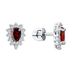 Cercei Pusete din argint  cu pietre Cubic Zirconia Incolor, Granat