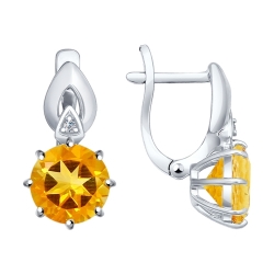 Серьги из серебра с камнями Фианит, Цитрин