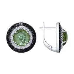 Cercei din argint cu Cubic Zirconia Incolor, Cubic Zirconia Negru și Cuart Verde (sint.)