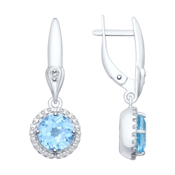 Cercei Suspendați din argint  cu pietre Cubic Zirconia Incolor, Topaz albastru