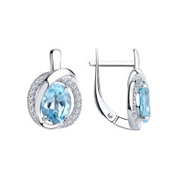 Серьги из серебра с камнями Фианит, Топаз голубой