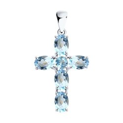 Cruce din argint  cu pietre Topaz albastru