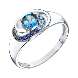 Inel din aur alb cu pietre Cubic Zirconia Albastru, Cubic Zirconia Albastru Safir și Cubic Zirconia Negru