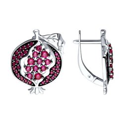 Серьги из серебра с камнями Корунд в цвете рубина