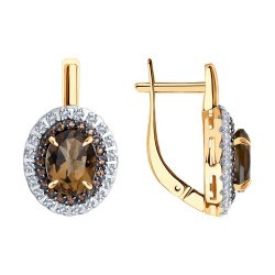 Cercei din aur roșu cu pietre Cubic Zirconia Incolor, Cuarț fumuriu
