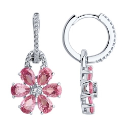 Cercei Creole din argint  cu pietre Cubic Zirconia Incolor, Cubic Zirconia Roz