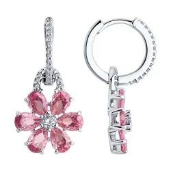 Cercei Creole din argint cu Cubic Zirconia Incolor, Cubic Zirconia Roz
