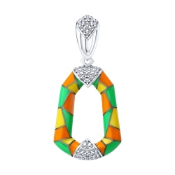 Pandantiv din argint  cu pietre Cubic Zirconia Incolor, Emailare