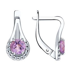 Серьги из серебра с камнями Фианит, Аметист