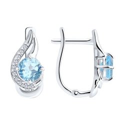 Серьги из серебра с камнями Фианит, Топаз голубой