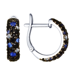 Серьги из серебра с камнями Фианит, Фианит Чёрный и Фианит Синий Сапфир