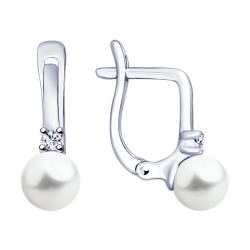Cercei din argint  cu pietre Cubic Zirconia Incolor, Perla Imit.