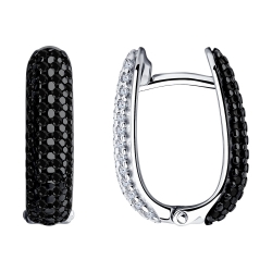 Cercei Creole din argint  cu pietre Cubic Zirconia Incolor, Cubic Zirconia Negru