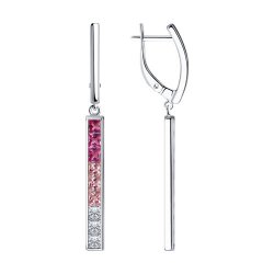 Cercei Suspendați din argint  cu pietre Cubic Zirconia Incolor, Cubic Zirconia Roz și Corindon (rubin)