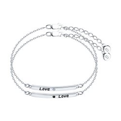Браслет Love из серебра с камнями Фианит, Фианит Чёрный и Эмаль