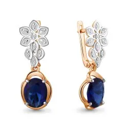 Серьги Длинные из красного золота с камнями Бриллиант, Сапфир
