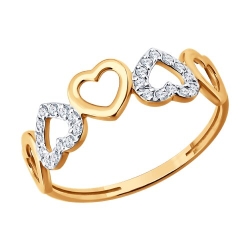 Кольцо из красного золота с камнями Фианит