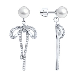 Cercei Pusete din argint  cu pietre Cubic Zirconia Incolor, Perla Imit.