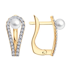 Cercei din aur roșu cu Cubic Zirconia Incolor, Perla Albă