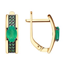 Cercei din aur roșu cu pietre Cubic Zirconia Negru, Agat verde