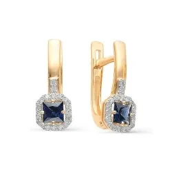 Серьги из красного золота с камнями Бриллиант, Сапфир