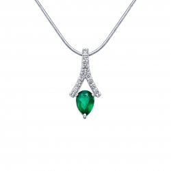 Pandantiv din aur alb cu pietre Diamant, Agat verde