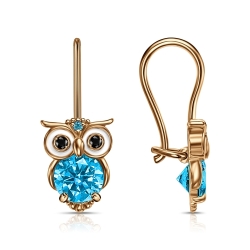 Cercei p-u copii din aur roșu cu pietre Cubic Zirconia Negru, Cubic Zirconia Albastru și Emailare