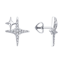 Серьги Пусеты из белого золота с камнями Бриллиант