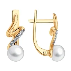 Cercei din aur roșu cu Cubic Zirconia Incolor, Perla Albă