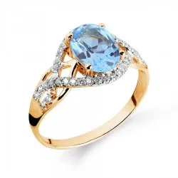 Inel din aur roșu cu Cubic Zirconia Incolor, Topaz