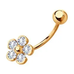 Piercing din aur roșu cu Cubic Zirconia Incolor