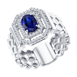 Inel din aur alb cu pietre Diamant, Safir