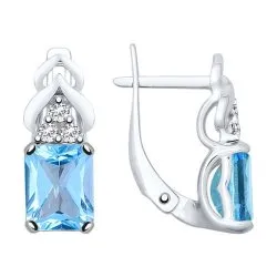 Серьги из серебра с камнями Фианит, Топаз голубой