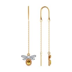 Cercei Lanț din aur roșu cu pietre Cubic Zirconia Incolor, Cubic Zirconia Galben și Citrin