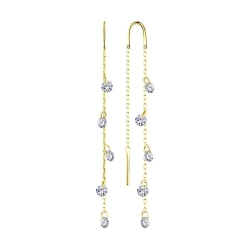 Серьги Продёвки из желтого золота с камнями Фианит